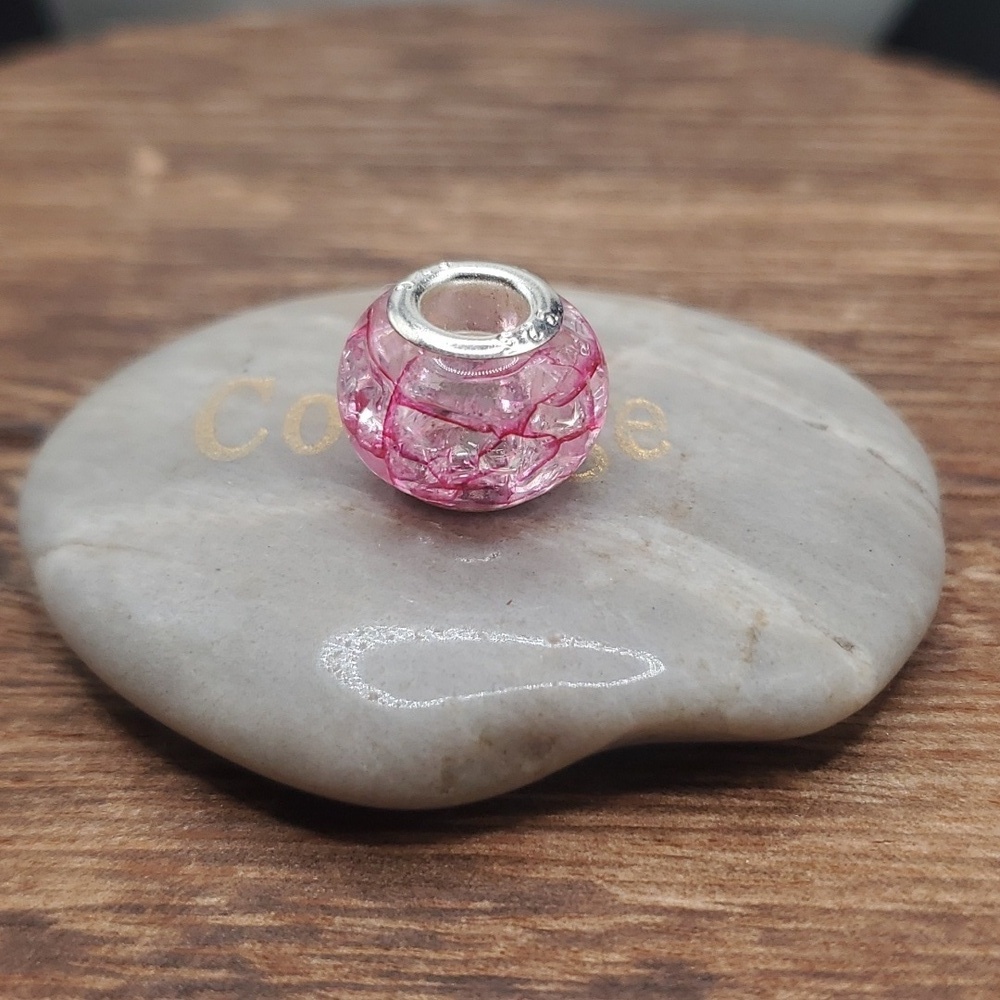 Pink vein quartz charm sterling 925 silver